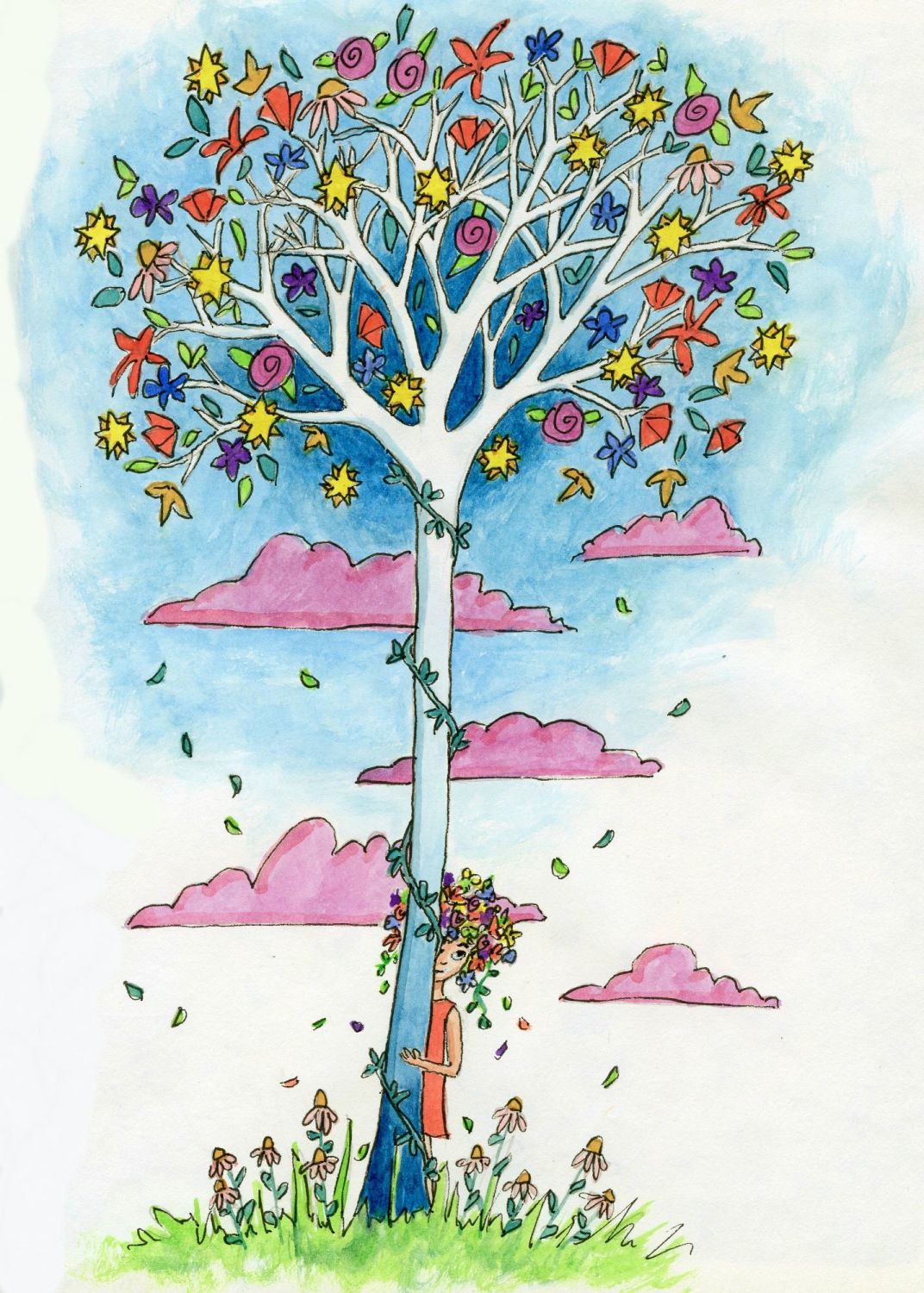 Flower Tree Signed Giclee Print - to fit A4 frame