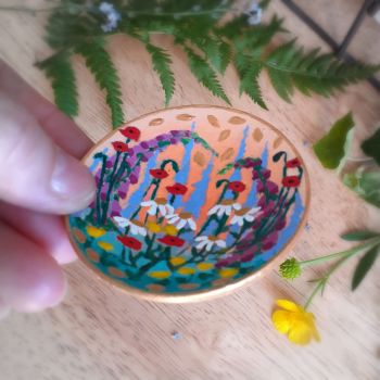 Hand Turned Wood, Hand Painted Floral Ring Dish