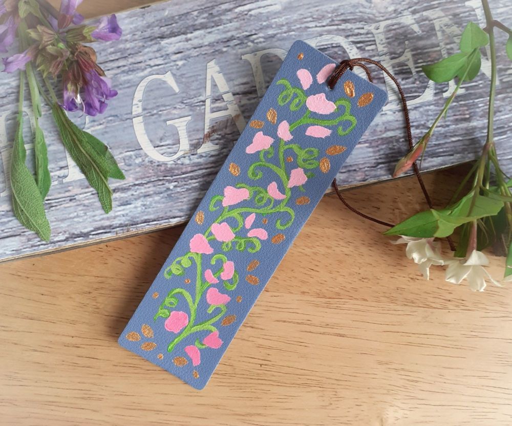 Hand Painted Sweet Peas Bookmark in Blue