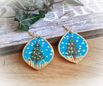 Hand Painted Christmas Tree Earrings