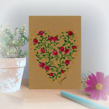 Heart of Red Roses Hand Painted Card