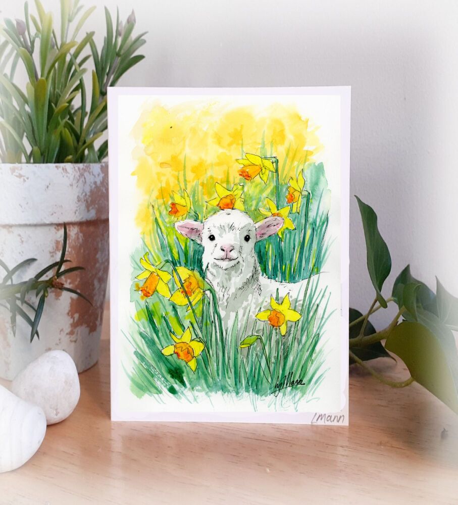 lamb and daffodils card