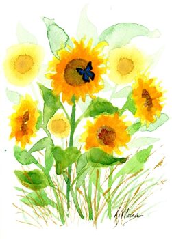 Sunflowers and Blue Butterfly