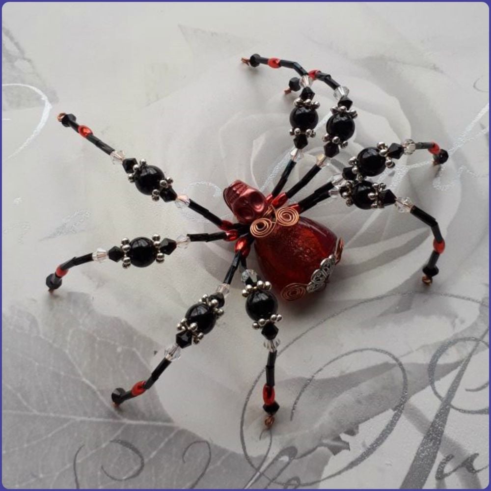 Handmade Beaded Spider Ornamental Home Decor Arachnid Black Red
