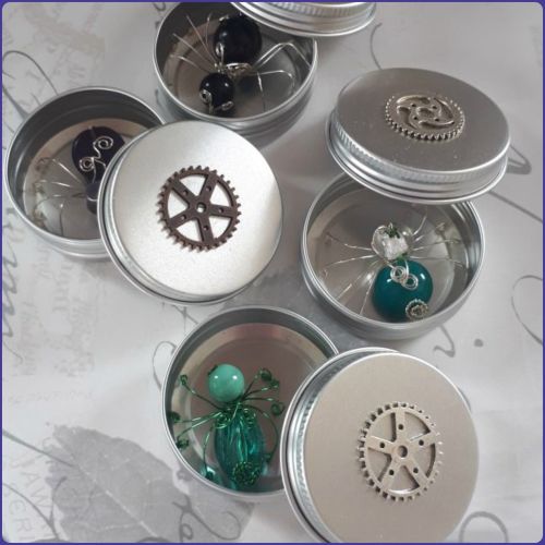 Arachnid Beaded Spider In A Tin Miniature Cute Steampunk