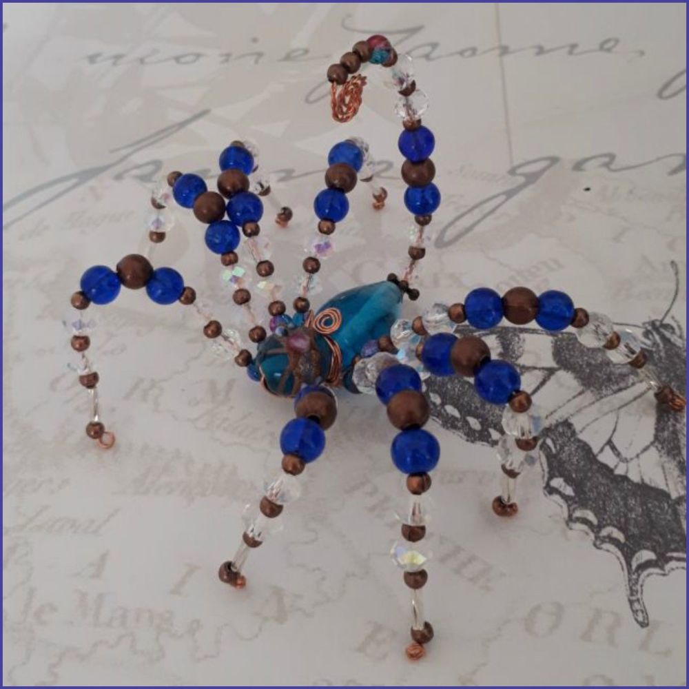 Spider Scorpion Beaded Handmade Gift Ornamental Blue Copper Lampwork