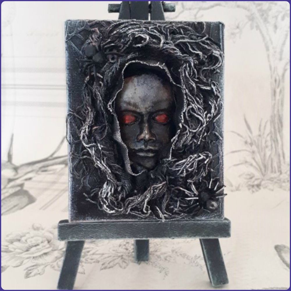 Mini Easel Canvas Wall Art Sculpture Gothic Halloween Face