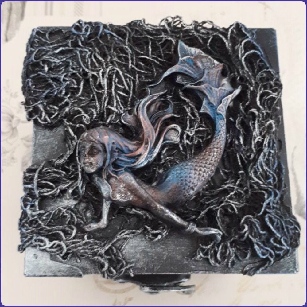 Sculptural Gothic Trinket Memory Storage Box Mermaid Halloween