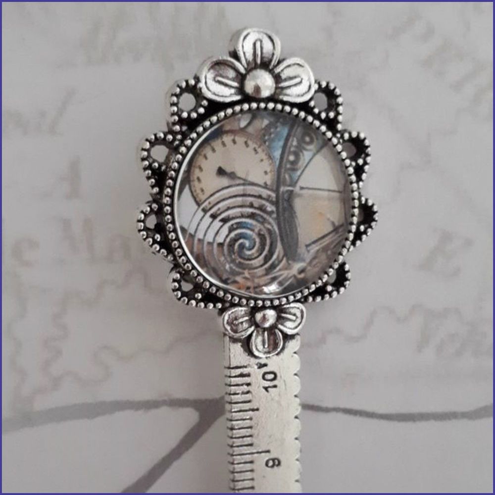 Steampunk Cabochon Bookmark Brooch Journal Page Saver Measuring Tape Ruler
