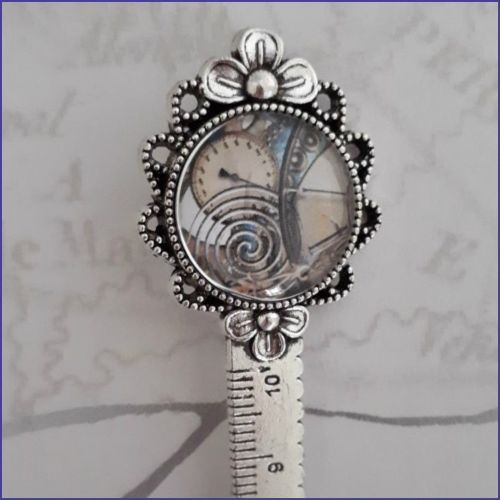 Steampunk Cabochon Bookmark Brooch Journal Page Saver Measuring Tape Ruler
