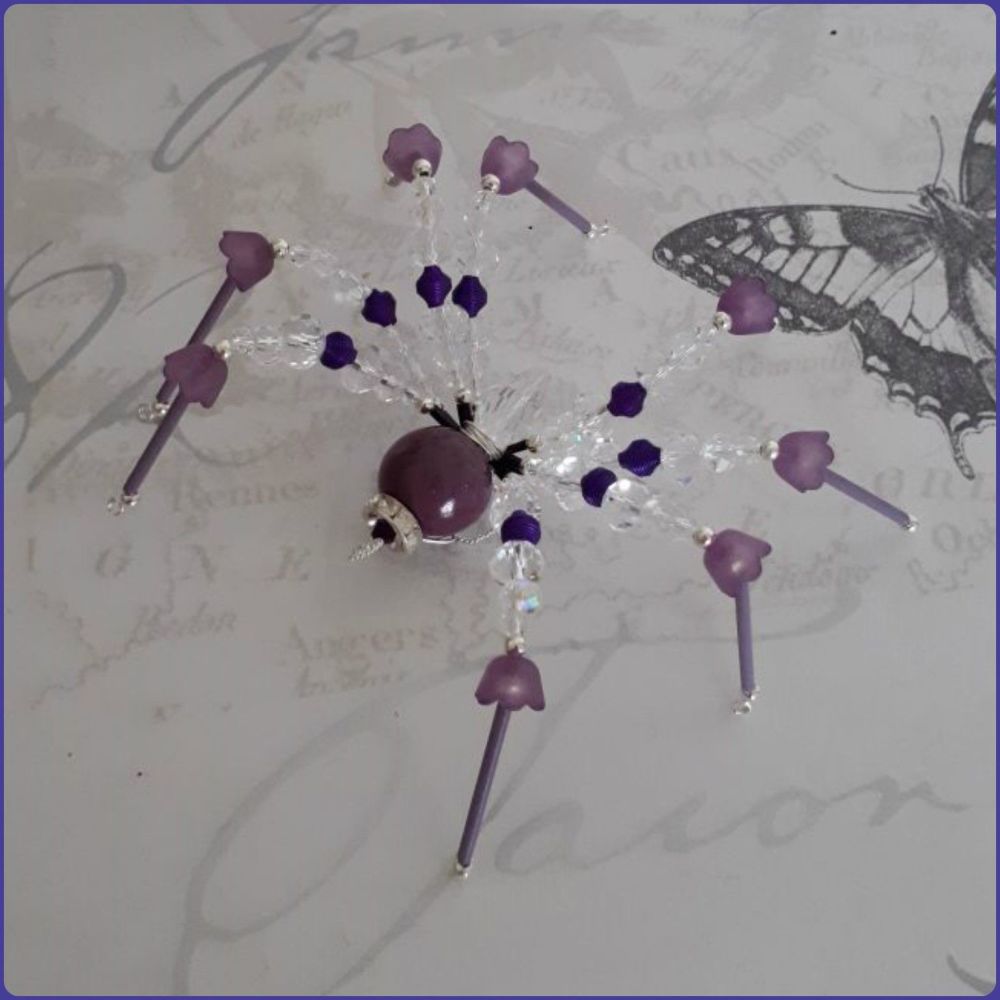 Beaded Wall Spider Home Decor Glass Crystal Purple Handmade