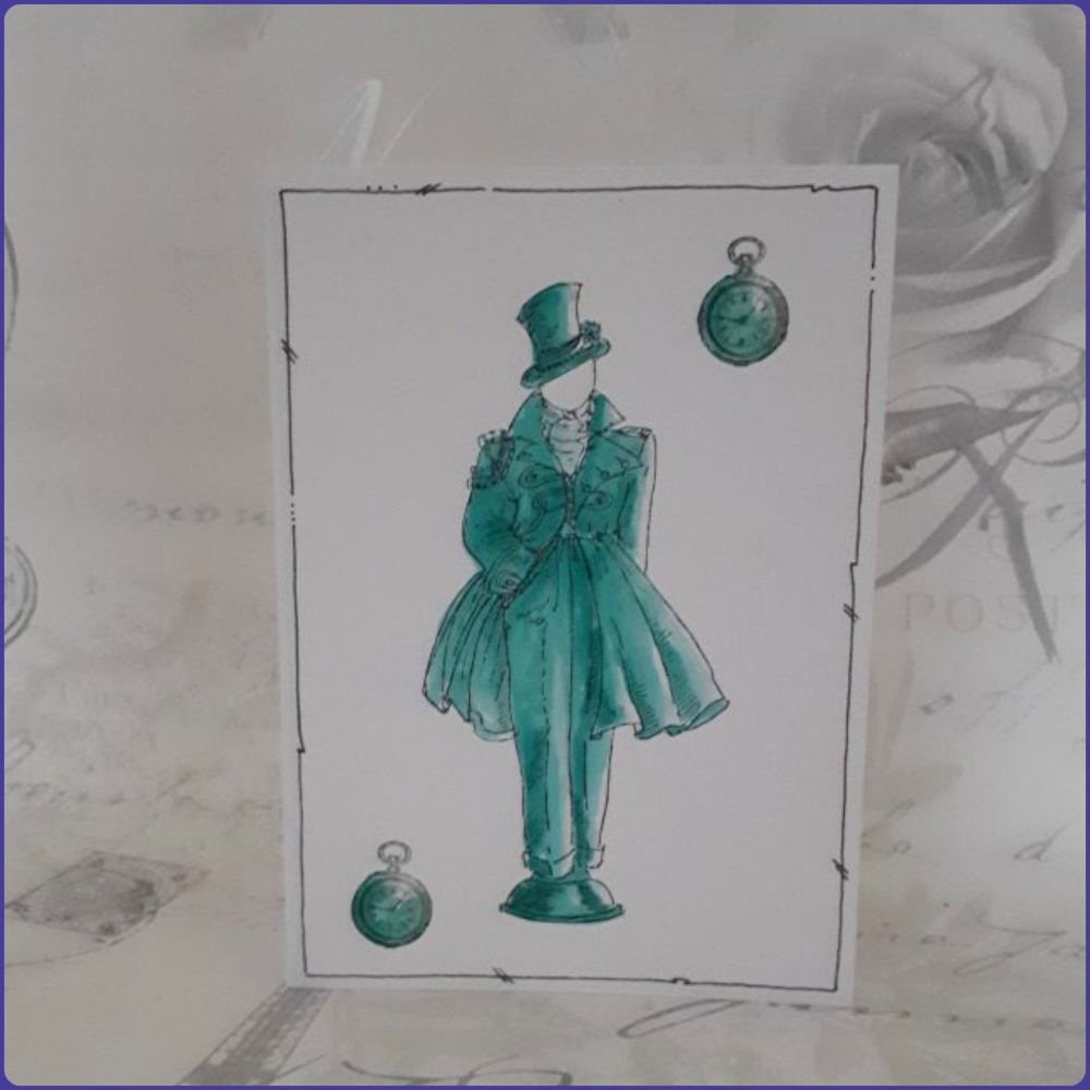 Victoriana Steampunk Inspired Birthday Greetings Card Notecard Watercolour