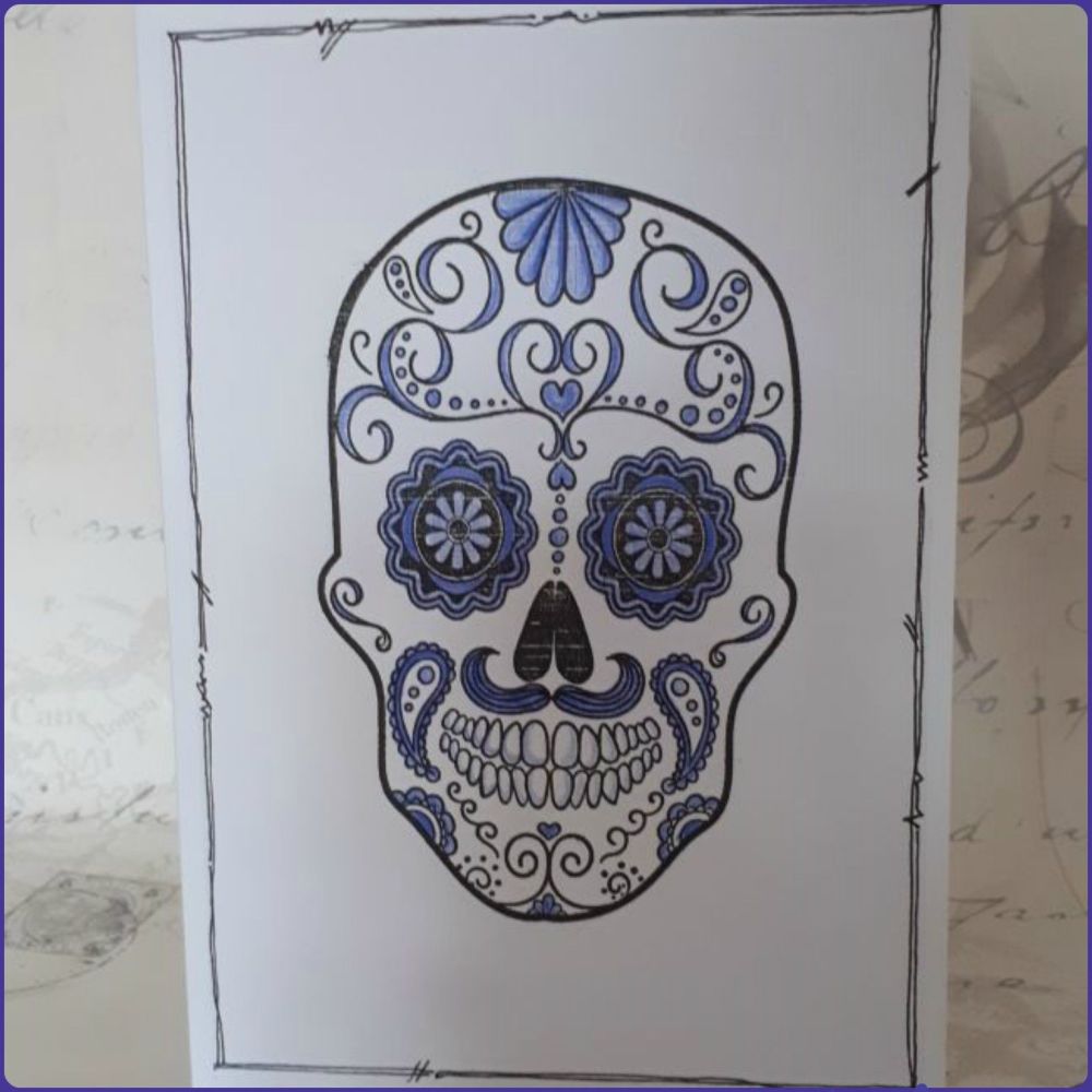 Sugar Skull Greeting Card Notelet Birthday Skeleton Face Day Of The Dead