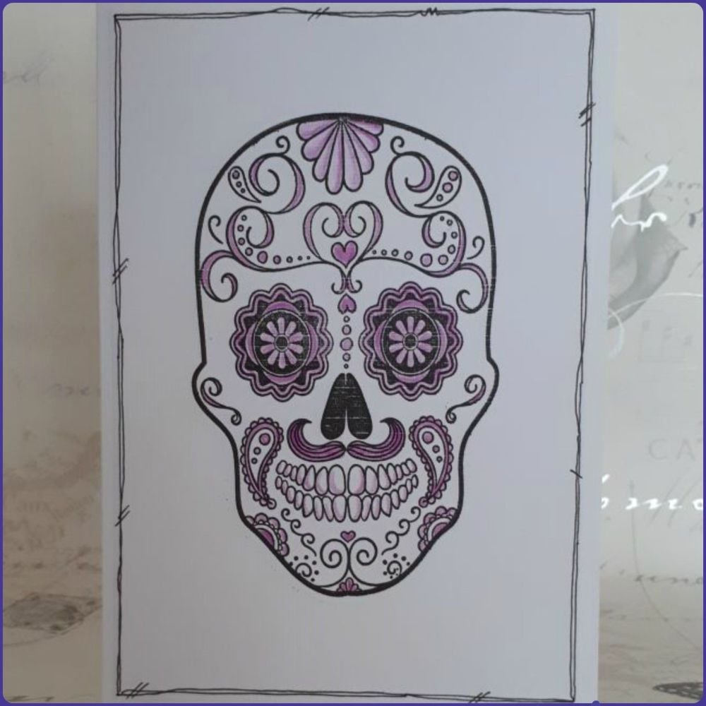 Sugar Skull Greeting Card Notelet Birthday Skeleton Face Day Of The Dead
