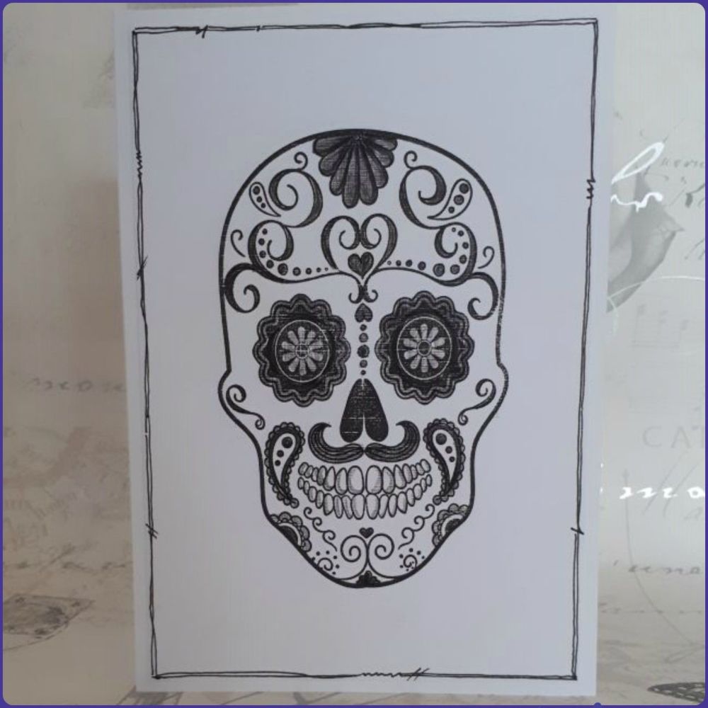 Sugar Skull Greeting Card Notelet Birthday Skeleton Face Day Of The Dead