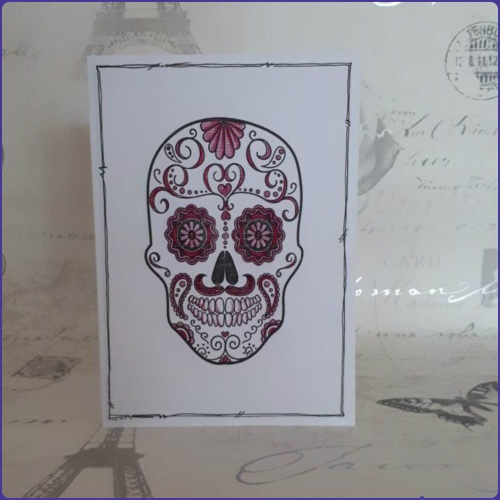 Sugar Skull Greeting Card Notelet Birthday Skeleton Face Day Of The Dead