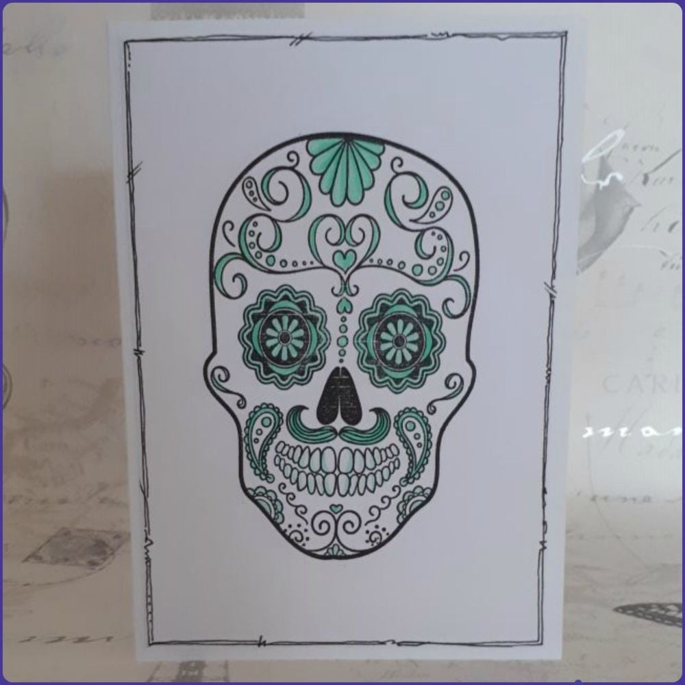 Sugar Skull Greeting Card Notelet Birthday Skeleton Face Day Of The Dead