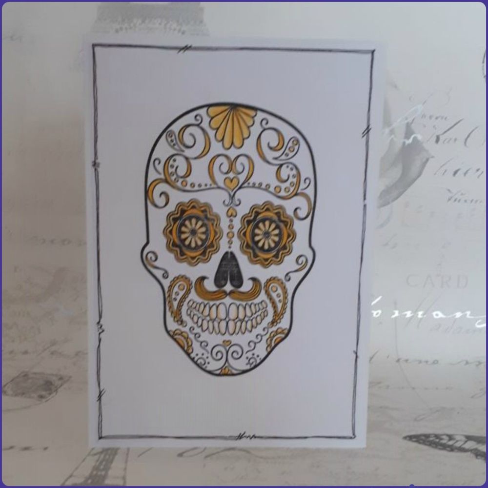 Sugar Skull Greeting Card Notelet Birthday Skeleton Face Day Of The Dead