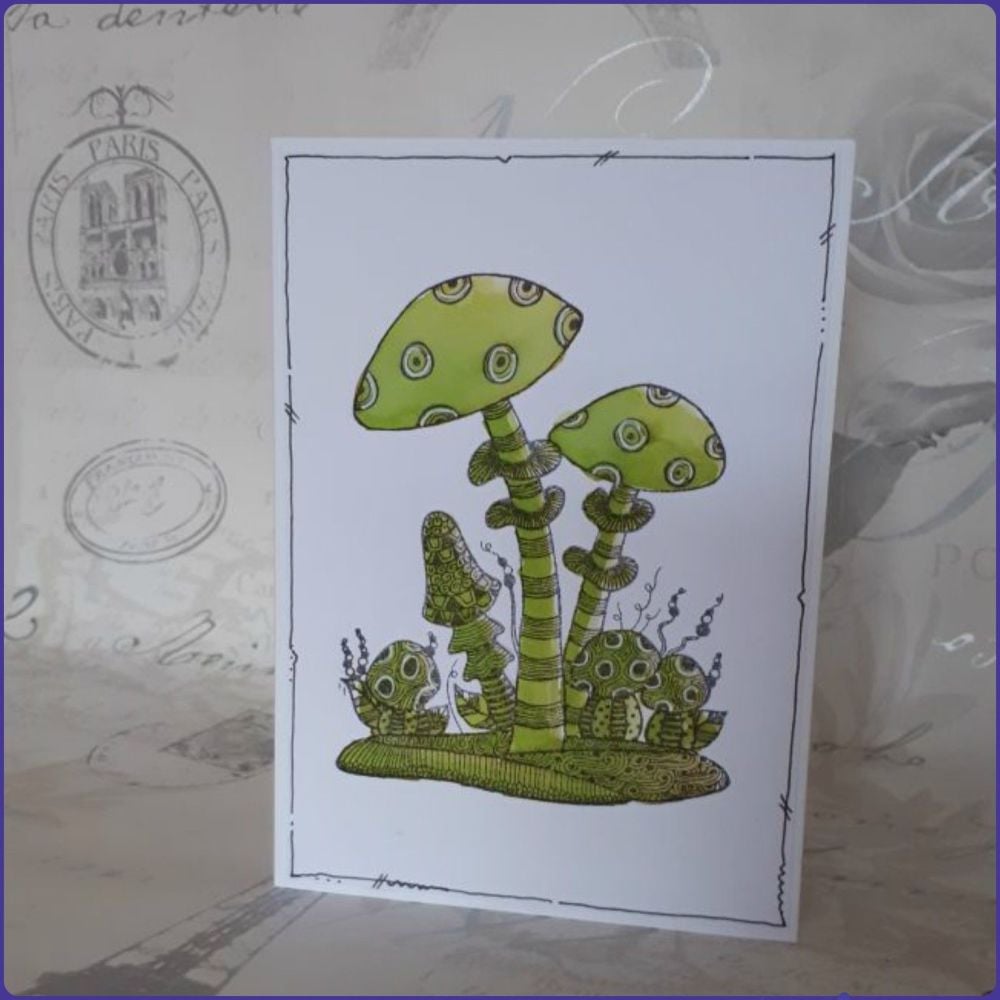 Zentangle Style Watercolour Stamped Toadstool Greetings Card Notelet