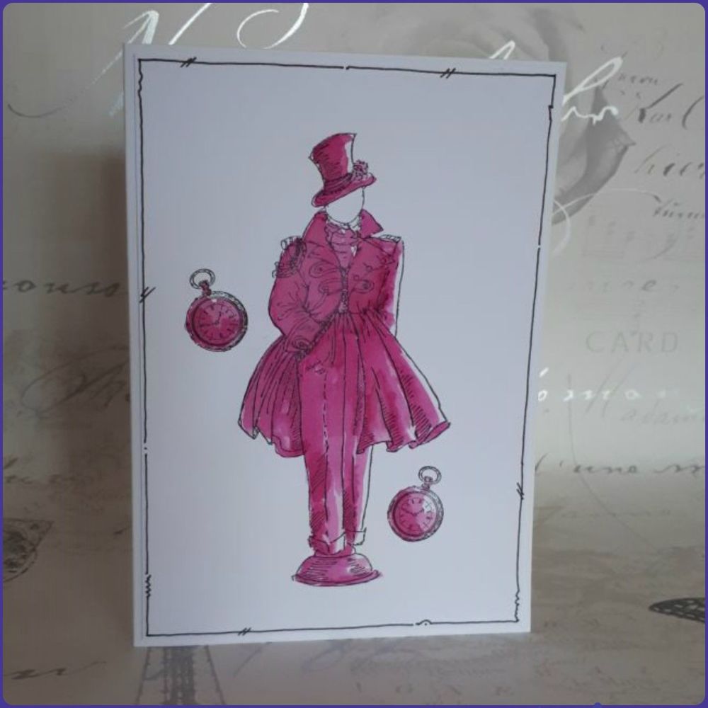 Steampunk Inspired Stamped Watercolour Notecard Birthday Greetings Card