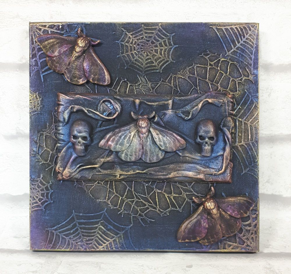 Mixed Media Goth Gothic Skull Framed Wall Sculpture Art Home Decor