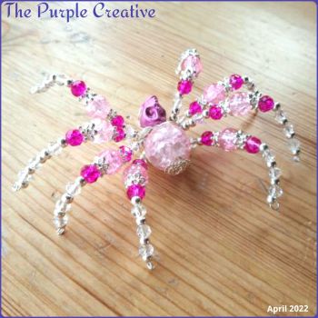 Skull Beaded Spider Crackle Bead Arachnid Handmade Pink
