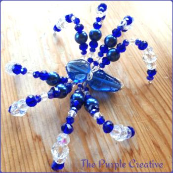 Beaded Spider Handmade Home Decor Gift Glass Blue Crystal