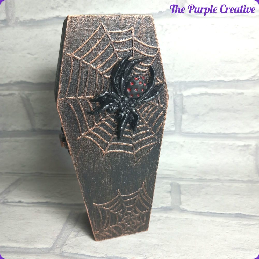 Mini Wooden Decorated Coffin Storage Box Spider Cobweb Home Decor