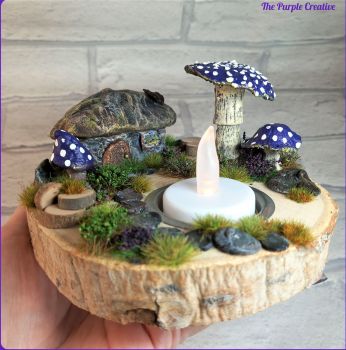 Pixie House Toadstool Shroom Diarama Handmade Gift Tealight Home Decor