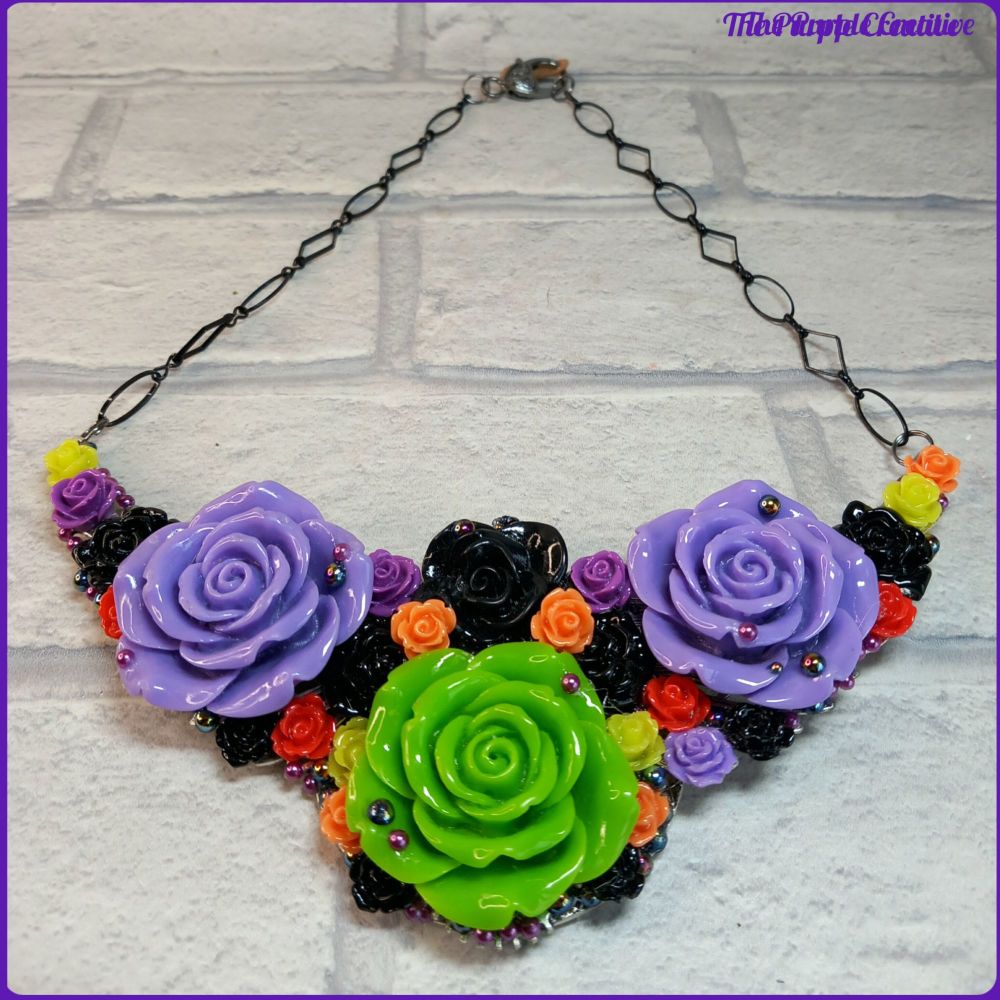 Bright & Beautiful Bib Style Floral Necklace Flowers Jewellery 