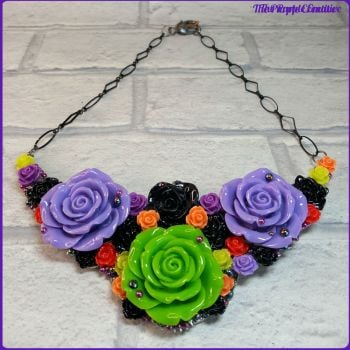 Bright & Beautiful Bib Style Floral Necklace Flowers Jewellery 
