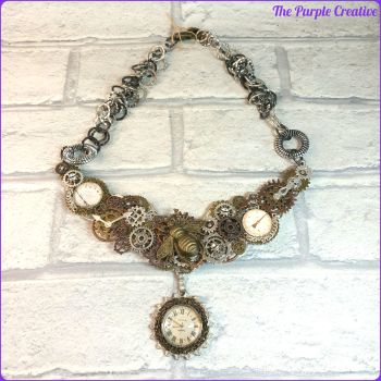 Handmade Steampunk Inspired Bib Style Statement Necklace