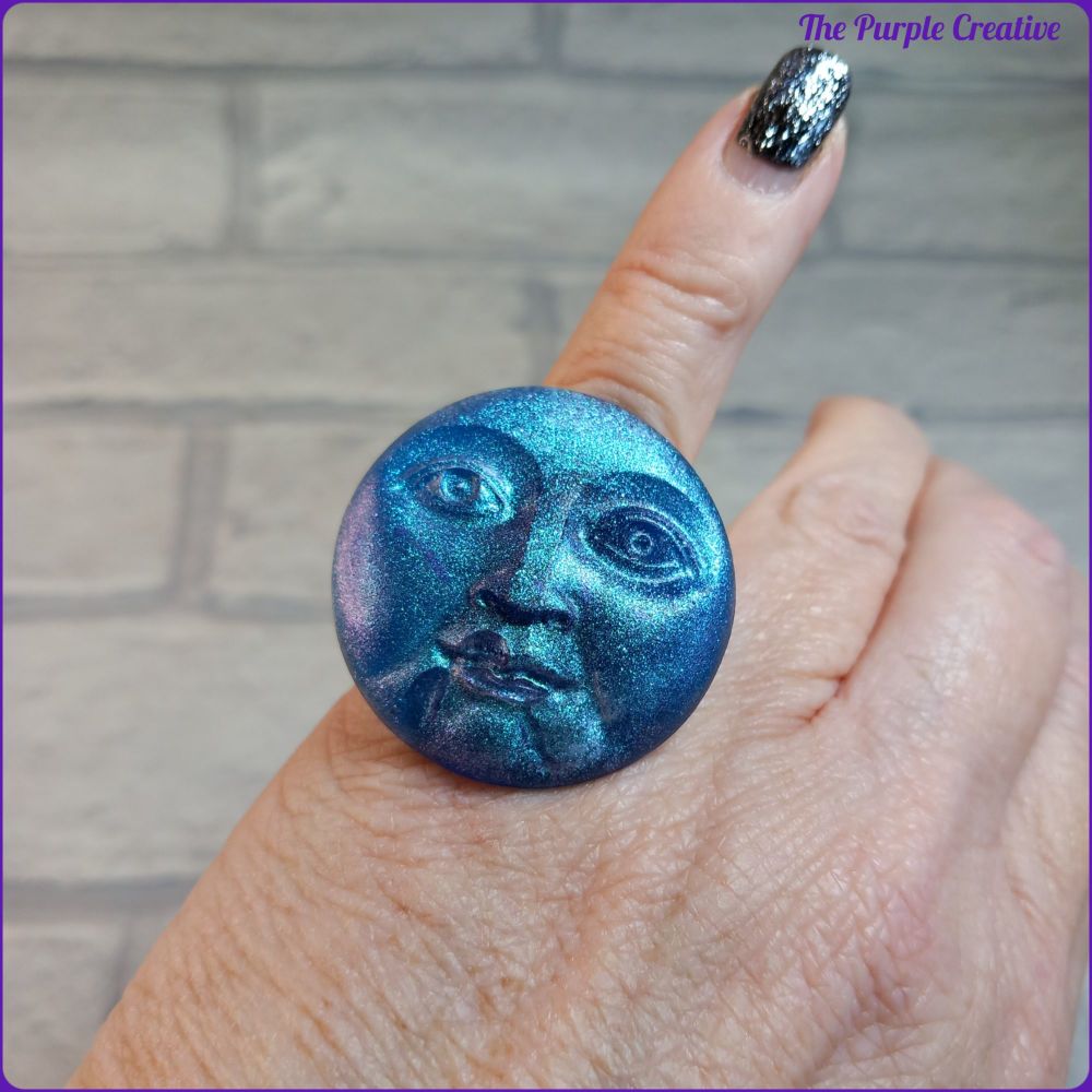 Resin Moon Face Adjustable Ring Jewellery Gift