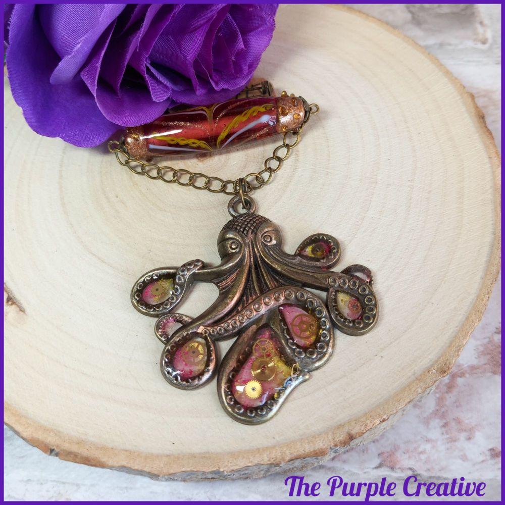 Steampunk Inspired Octopus Brooch Handmade Costume Jewellery
