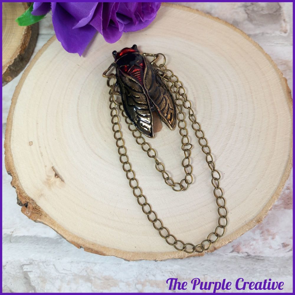 Costume Jewellery Brooch Cicada Enamel Handmade