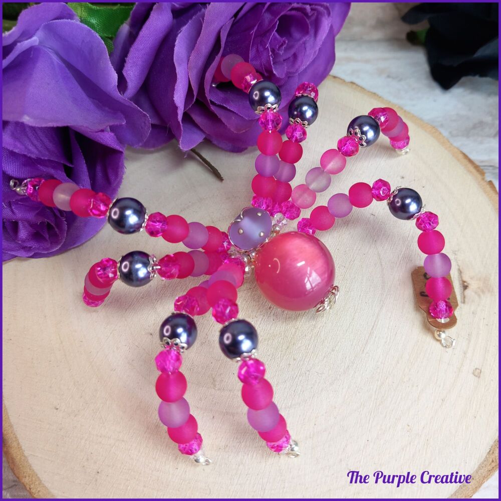 Beaded Spider Handmade Halloween Gift Pink Arachnid