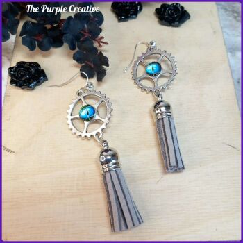 Handmade Jewellery Steampunk Inspired Earrings Faux Suede Tassel