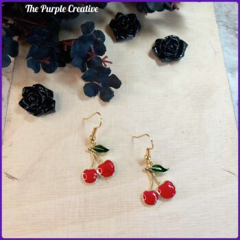 Retro 50s Enamel Cherry Earrings Costume Jewellery