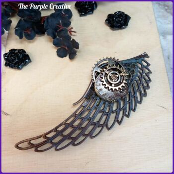 Steampunk Inspired Brooch Angel Wing Cogs Costume Jewellery