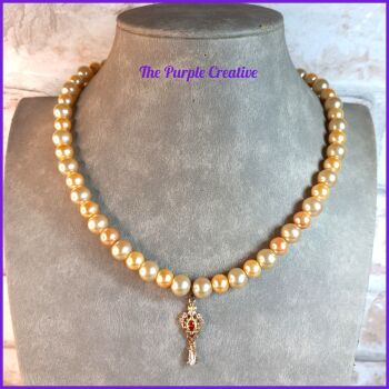 Glass Pearl Necklace Crystal Pendant Costume Jewellery Gift Victorian Vintage