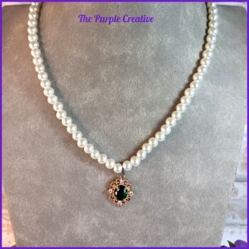 Glass Pearl Necklace Crystal Pendant Victorian Vintage Costume Jewellery Gift