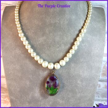 Glass Pearl Necklace Resin Pendant Costume Jewellery Gift Victorian Vintage