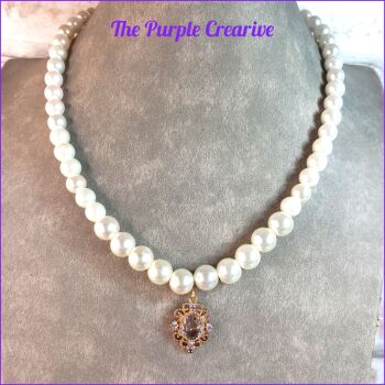 Glass Pearl Necklace Crystal Pendant Costume Jewellery Gift Victorian Vinatge