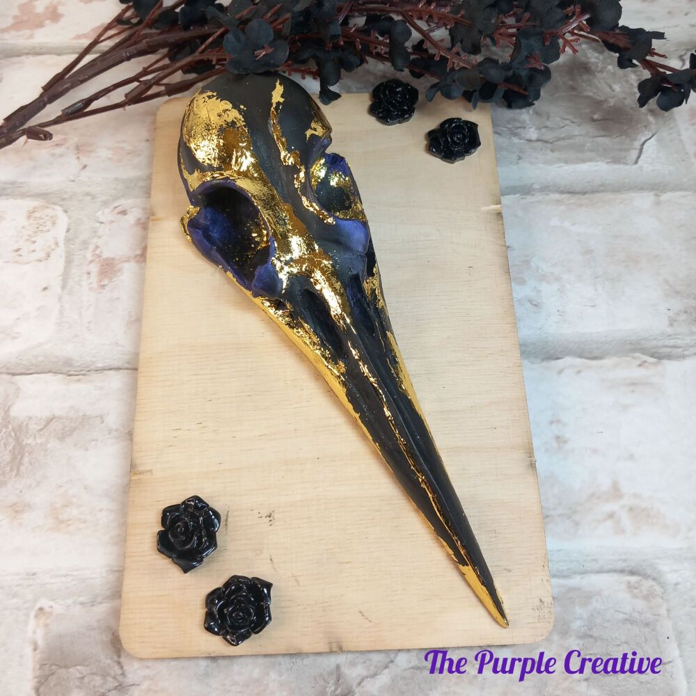 Resin Gold Leaf Raven Skull Goth Home Decor Gift Paperweight