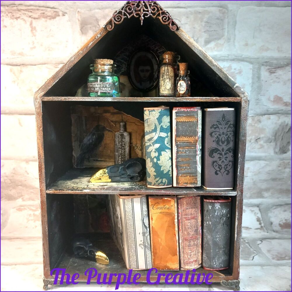 Miniature Bookcase Handmade Journals Raven Skulls Goth Gift