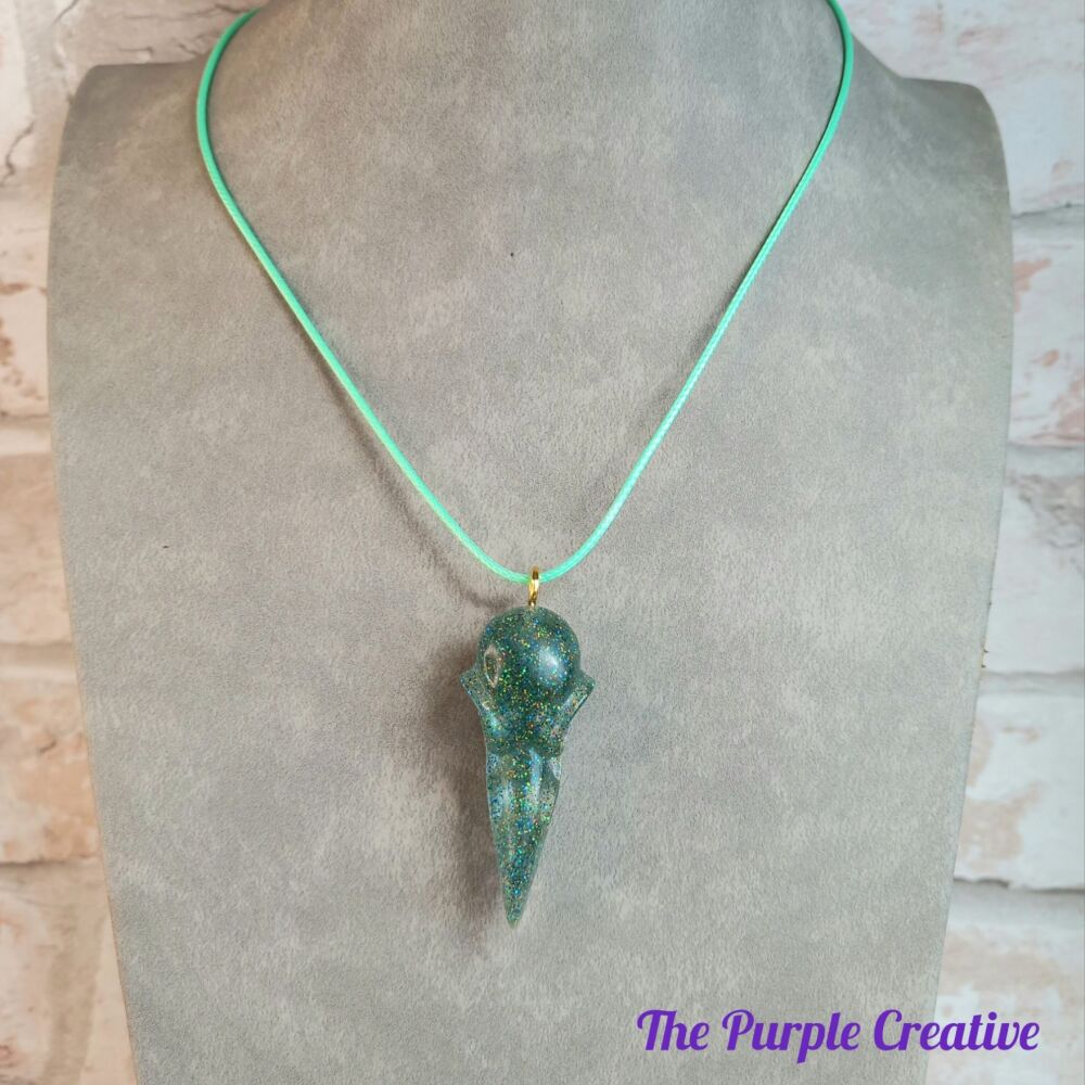 Resin Glitter Bird Skull Pendant Necklace Gift