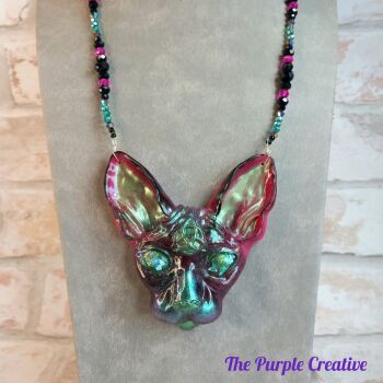 Resin Sphinx Cat Head Pendant Crystal Necklace Gift