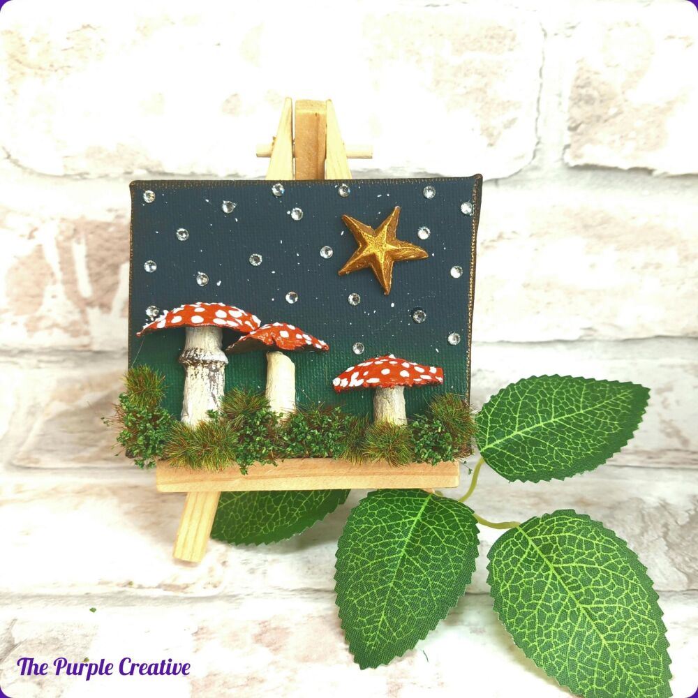 Mini Canvas Toadstool Mushroom Night Sky Home Decor Gift