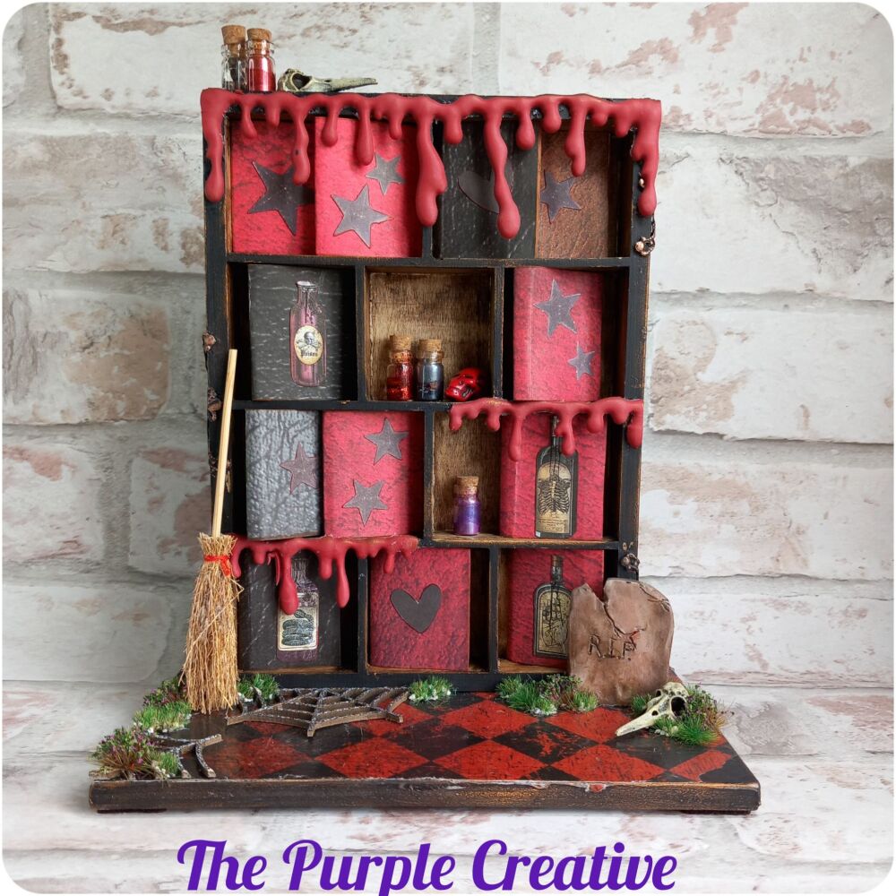 Goth Halloween Horror Miniature Wooden Bookcase Handmade Journals