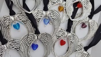 Angel Wings with birthstone heart